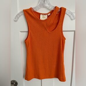 Maeve Anthropologie Ribbed Tank Top Orange Asymmetrical Sleeveless Knit Sz M NWT